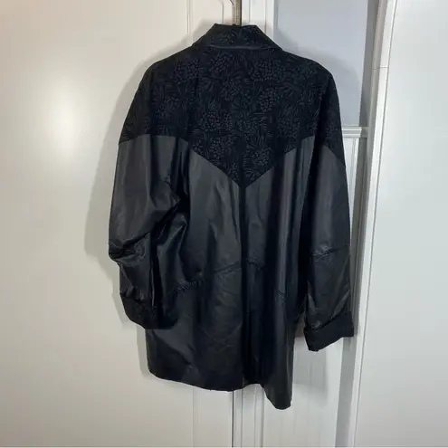 Vintage Pelle Genuine Leather Embossed Jacket oversized size large western vtg Black