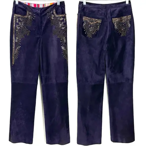 Carlisle Vintage 90s Y2K Purple Leather Suede Sequin Embroidered Pants Size 0