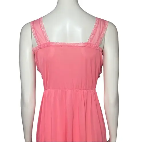 Vintage 70s Pink Coquette Chemise Slip Dress Nightgown. Small. Lace Ruffles Bow