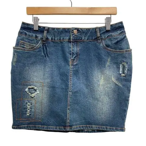 Style 7 Y2k Vintage Denim Mini Skirt Distressed Pockets Blue Women's L Feminine Size L