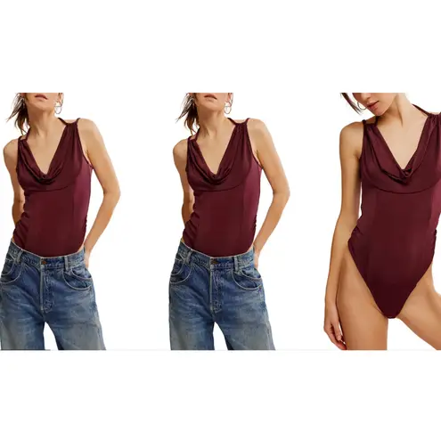 NWOT Intimately Free People Bodysuit XS Drape Cowl Neck First Choice Wild Ginger Red