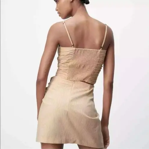 ZARA  Beige Pinstriped Striped Sleeveless Crop Top Mini Skirt 2 Piece Set Size XS