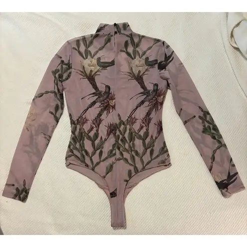 ALL SAINTS Nolina Elia Floral Botanical Print Long Sleeve Mesh Bodysuit Sz 0