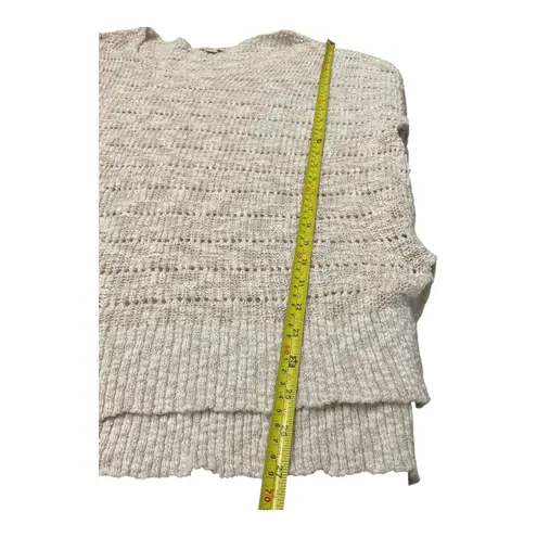 Cream Open Knit V Neck Long Sleeve Oversized Tunic Sweater Women XS Tan