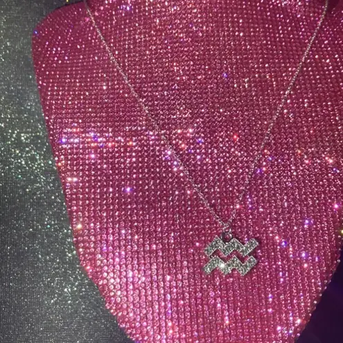 Boutique Sterling Silver 925 Aquarius Zodiac Sign Necklace January February Bling Bedazzled Shine