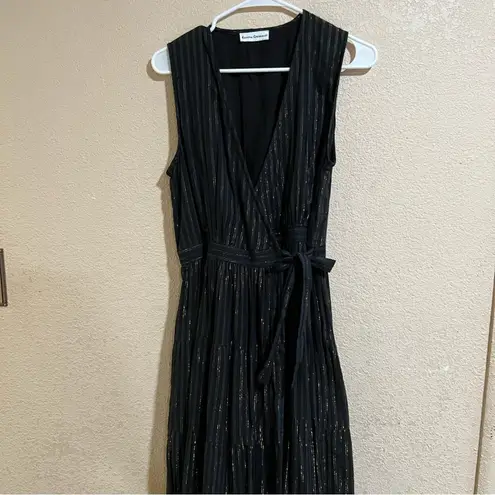 Karina Grimaldi Fannie black gold striped sleeveless wrap midi dress Small