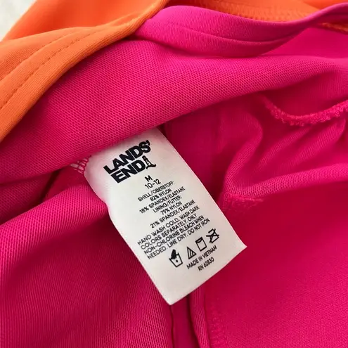 Lands End Orange & Magenta Pink One Shoulder Swimsuit Size M