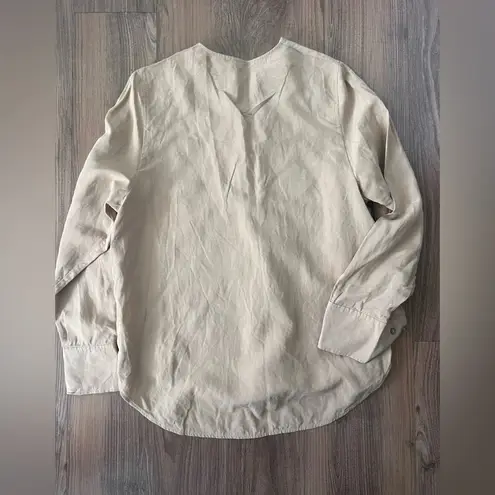 COS Linen Blend Long Sleeve Blouse Beige Brown Top Resortwear Beach Coastal