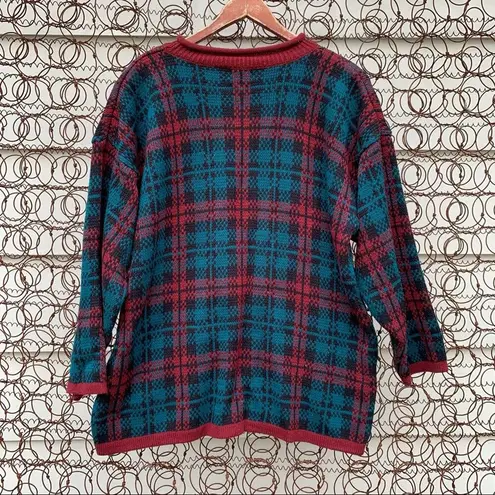 Stefano Vintage 90s green and red plaid oversize sweater LG