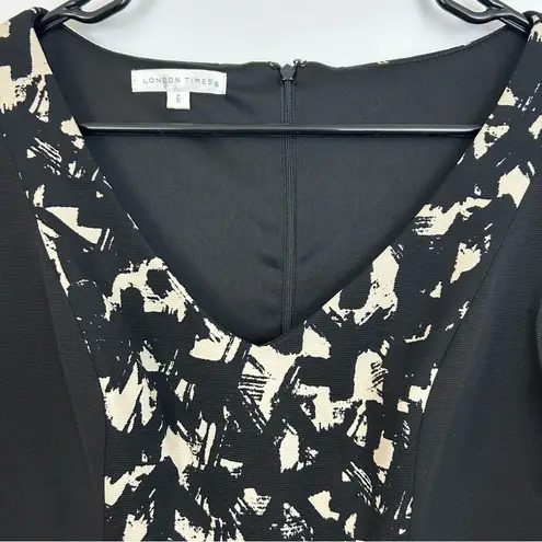 London Times Black & White Abstract Peplum Pencil Shift Dress Size 6
