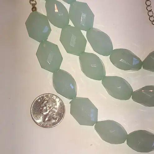 Elegant Gold Tone Mint Green Beaded Boho Chunky Statement Necklace