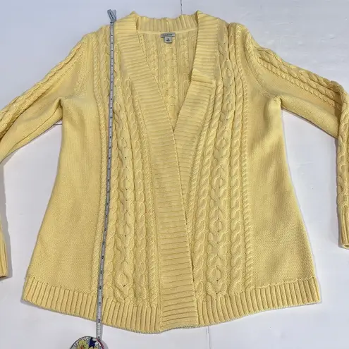 LL Bean Butter Yellow Double L Mixed Cable Open Front Cardigan Sweater MEDIUM