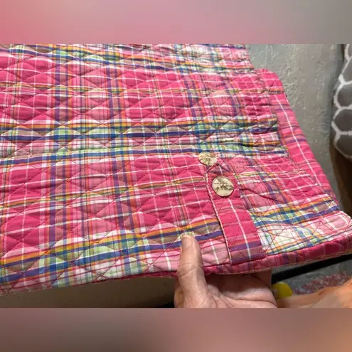 Vintage Pink and Blue Lightweight Quilted Vest LG High Collar pockets preppy