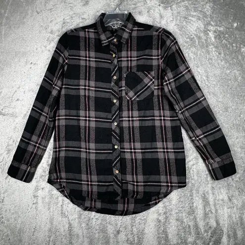 Tentree Shirt Women Medium Gray Purple Plaid Flannel Hiking Outdoors Punk Grunge