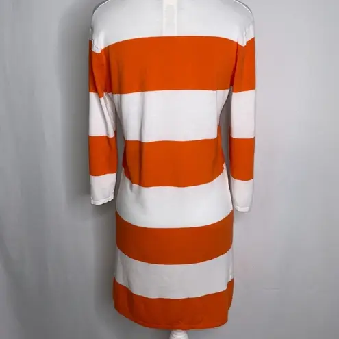 Tommy Bahama  Orange White Striped Deep Plunge V Tunic Stretch Knit Top Small