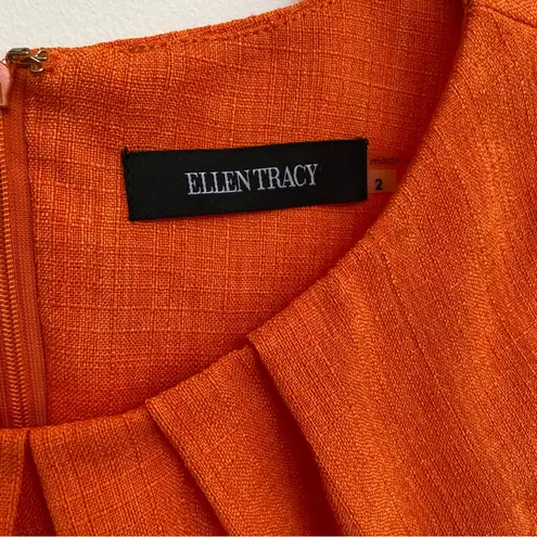 Ellen Tracy Linen Blend Slub Orange Pleated Sundress