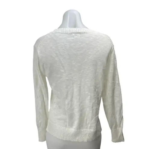 J.Crew Women's White Crewneck Long Sleeve Sheer Knit Beach Sweater Top Size XS