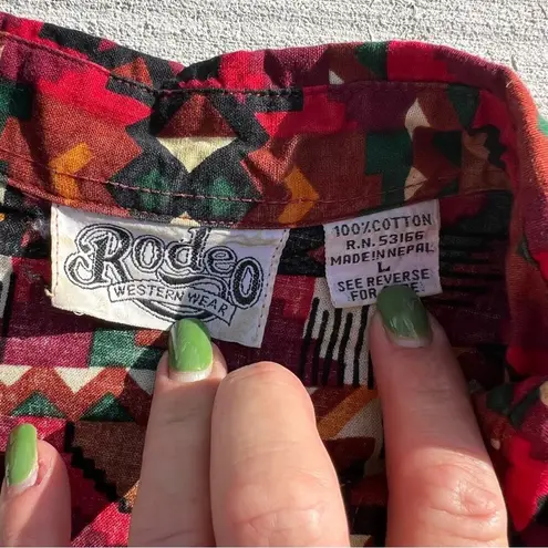 Vintage 80s 90s Aztec Southwestern Cape Button Up Cowgirl Brushpopper Shirt LG Red