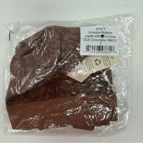 We Are HAH Groupie Triangle Bralette Milk Chocolate Lace Halter Open Back Size S Brown