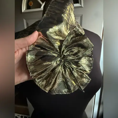 80/90s gold leopard print lamé neck hair wrap with Velcro