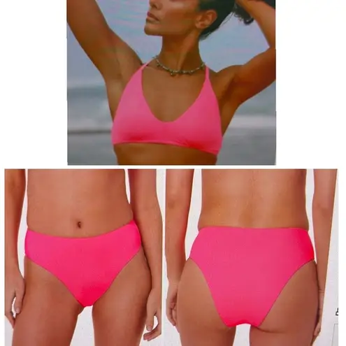 ANDIE Bikini Set Valencia Top 90s High Waisted Bottom Neon Pink size small NWOT
