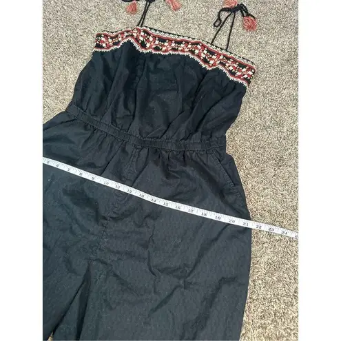 Abercrombie & Fitch  Tie Straps Embroidered Cotton Black Jumpsuit Pockets Boho L thumbnail 9