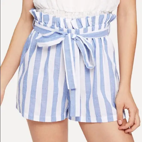✨ Self Belted Frill Waist Stripe Shorts✨ Blue Size L