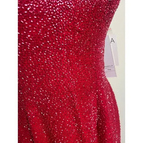 Scala Red Silk Beaded Plunge Neckline Dress Gown NWT Sz. PM