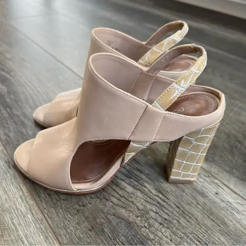 Donald J Pliner Katya Cutout Block Heel Shoes Size 7.5 Tan Neutral Beige Leather