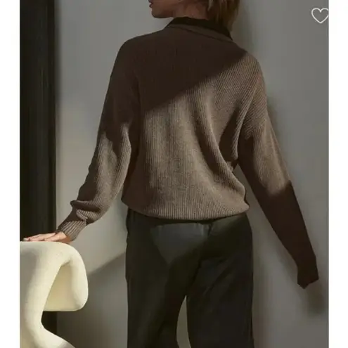 💕LUNYA💕 Cozy Cotton Silk Polo Pullover Sweater ~ Botanical Brown Heather M NWT Size M