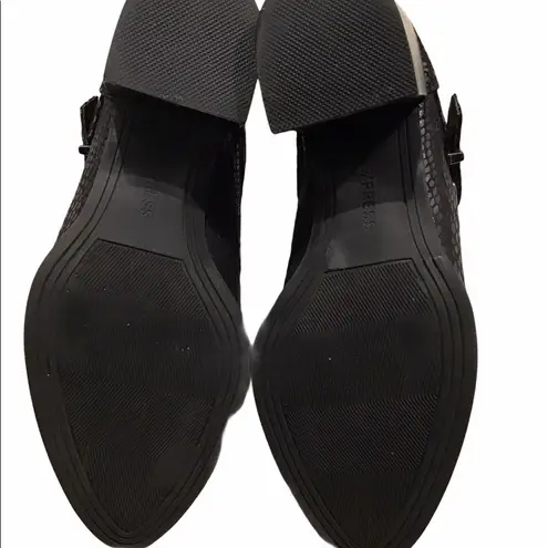 EXPRESS  Snakeskin Print Double Buckle Cut-Out Boot