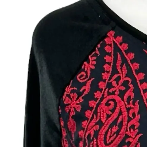 Sundance Enchantress Black Velvet Red Embroidered Lace Overlay Top Size M