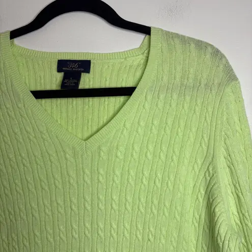 Brooks Brothers Brooks Brothers 346 Women's Cable Knit Cotton Cashmere V Neck Sweater Green L