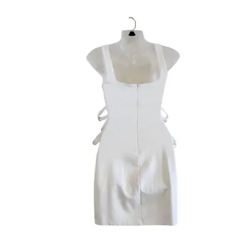 H:ours White Square Neck Corset Tie Front Bodycon Mini Dress Size XS