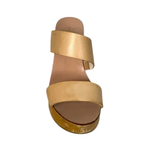 Loeffler Randall Sandals Mason Wood Wedge Slide Natural Nude Tan Women’s Size 7M