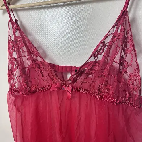 Frederick's of Hollywood Vintage Nightie Red Lacey Sheer Mesh Sexy Honeymoon 3X