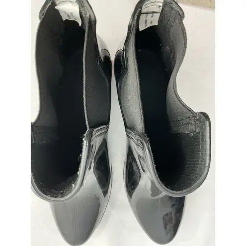 Capelli New York Womans Capelli NY Pull On Rain Boots 9 Black Elastic Ankle Chunky Heel