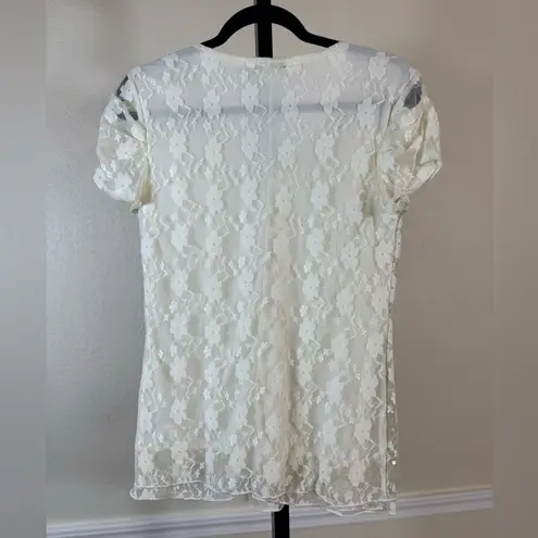 Cocomo Women’s Medium White Lace Top Sheer Floral Coquette Romantic Chic Ivory