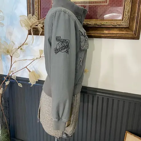 Vintage Harley Davidson Motorcycle Embroidered Rose Bomber Jacket