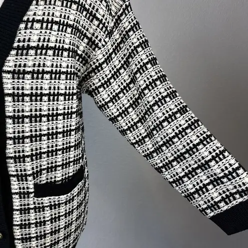 Babaton Lacer Cardigan Sweater Size 2XS Ivory Black Tweed Plaid Merino Wool Knit