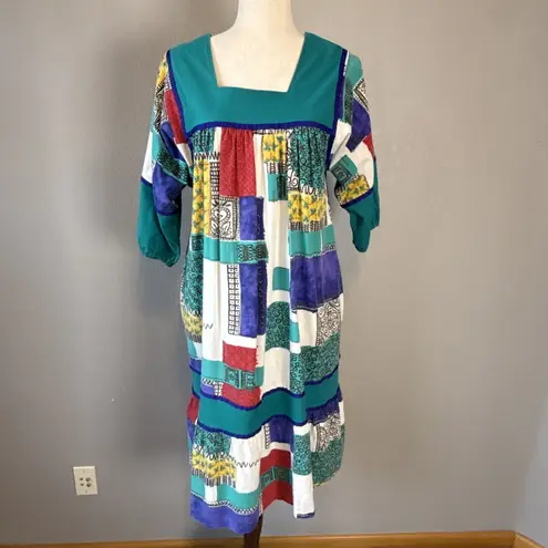 Krist Gudnason Vintage Midi Lounge Caftan Patchwork Dress Size L Pockets MuuMuu Size L