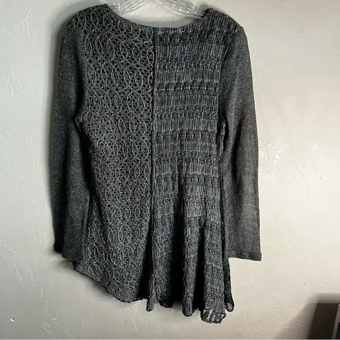 Adore Black Gray Mixed Textiles Lagonlook Asymmetrical Floral Tunic Top