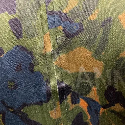 Ganni Satin Green Camo Print Long Sleeve A-Line Mini Dress