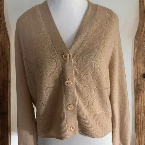 Filoro Pointelle Heart 2 Ply 100% Cashmere Cardigan Honey Size Small Swe… Tan