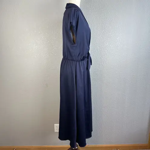 Gal Meets Glam Womens Margie Midi Dress 8 Navy Blue Tie Front Short Sleeve