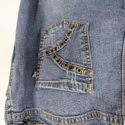 Vintage Y2K American Star Green Crochet Bedazzled Cropped Blue Jeans Size Large