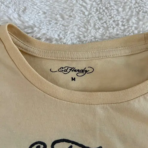 Ed Hardy Womens Baby Crop Top Logo Brave Hearts Tee Sz M Cotton Blend Grunge