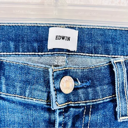 Edwin Bree Midrise Straight Raw Hem Deja Blue Wash Jeans Size 28