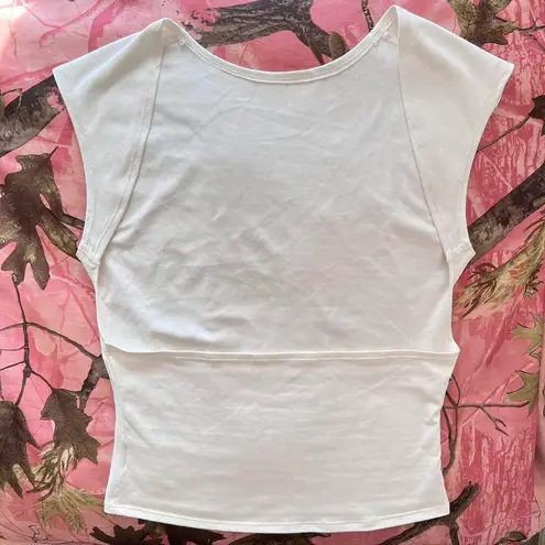 y2k white backless short sleeve top