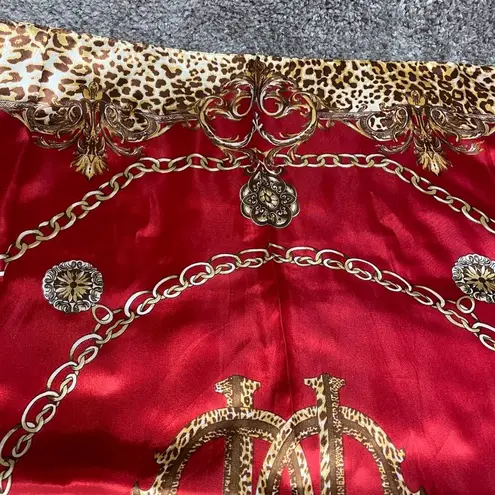 Womens Scarf Red Gold Brown Colors Cheetah Leopard Print Polyester 34 x 34 inche